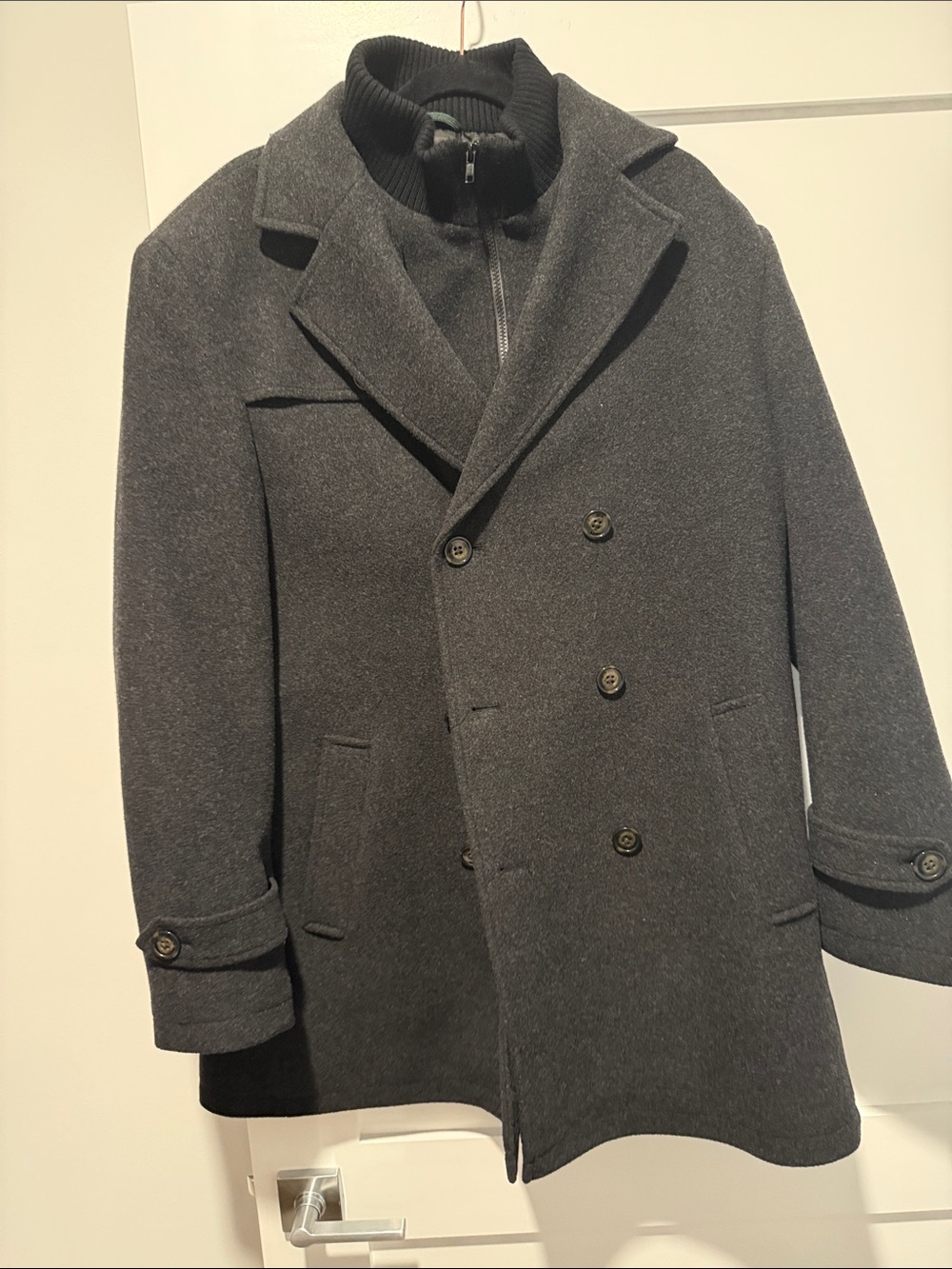 Ralph Lauren Charcoal Double-Breasted Wool Pea Coat